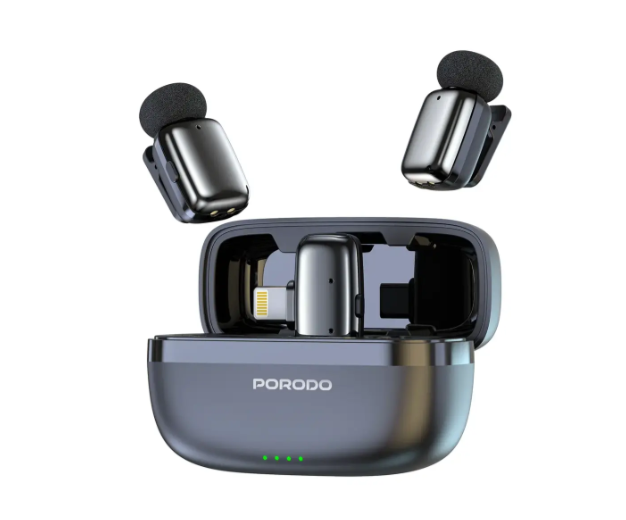 Porodo Wireless Lavalier Microphones Lightning - Black