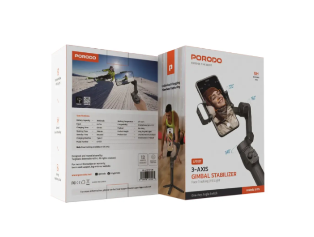 Porodo 3-Axis Gimbal Stabilizer Magnetic Fill Light - Black