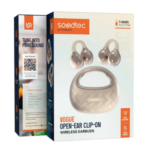Porodo Soundtec Vogue Open-Ear Clip-on Wireless Earbuds- PINK