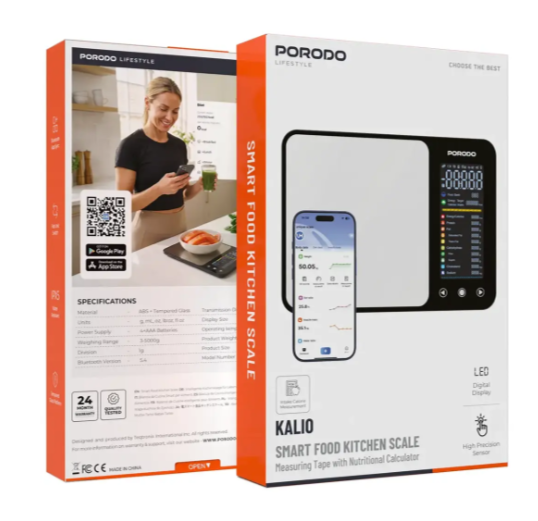 Porodo Lifestyle Kalio Smart Food Kitchen Scale Measuring Tape with Nutritional Calculator - Silver