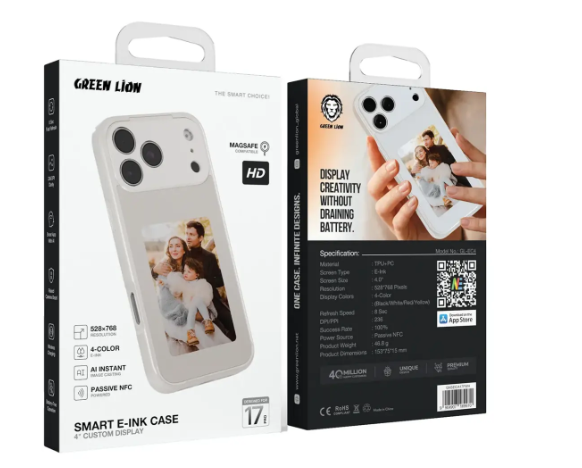 Green Lion Smart E-Ink Case 4" Custom Display for iPhone 17 Pro/ Pro Max