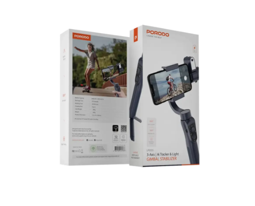 Porodo 3-Axis Ai Tracker & Light Gimbal Stabilizer - Black
