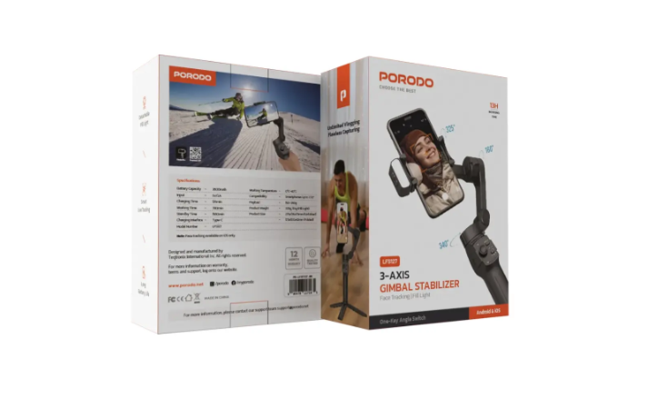 Porodo 3-Axis Gimbal Stabilizer Magnetic Fill Light - Black
