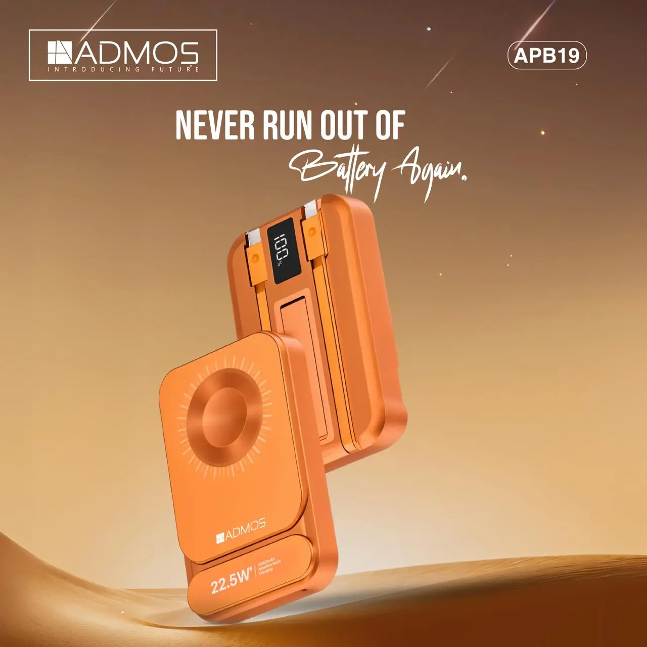 Admos APB19 10000mAh Fast Charging Power Bank – Slim Portable Charger with Dual Output for Phones & Tablets