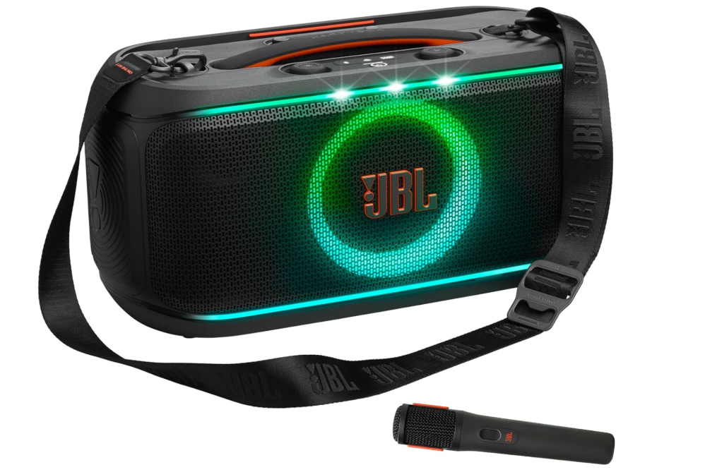 JBL PartyBox On-The-Go 2 Portable Bluetooth Party Speaker with Wireless Mic, Dynamic Lightshow, 15-Hour Playtime, Splashproof, Handle & Shoulder Strap – Powerful JBL Pro Sound