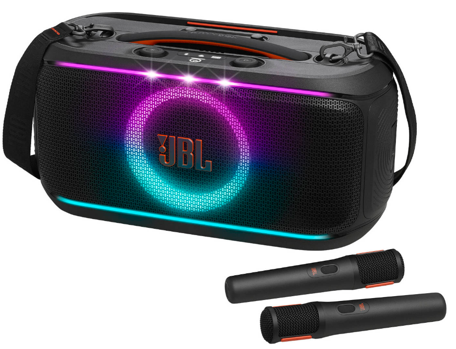 JBL PartyBox On-The-Go 2 Portable Party Speaker, Bluetooth 5.4 Auracast Multi-Speaker Pairing, 2 Wireless Mics Karaoke Echo Smart Key Change, 15Hr Battery USB-C Fast Charge, Black | JBLPARTYBOXOTG2