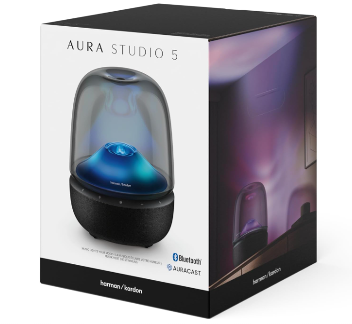 Harman Kardon Aura Studio 5 Bluetooth Home Speaker | 360° Ambient Lightshow | Constant Sound Field 3-Way Speaker | Deep Bass Subwoofer | Multi-Speaker Auracast™ | Premium Transparent Dome Design