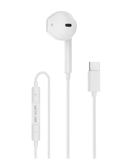 Green Lion Wired Mono Earphones with Type-C Connector - White