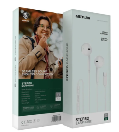 Green Lion Stereo Earphones- WHITE