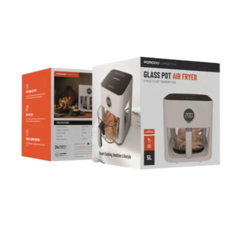 Porodo Lifestyle 5L Glass Pot Air Fryer - White
