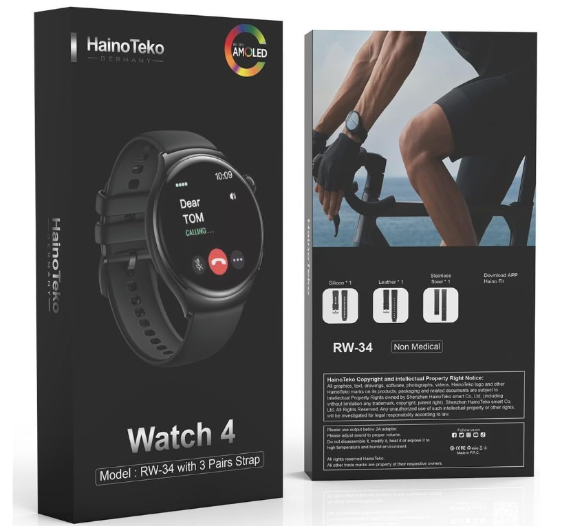 Haino Teko Germany RW-34 AMOLED Display Smart Watch with 3 Pair Strap For Men's and Boys