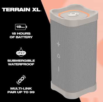Terrain XL Wireless Bluetooth Speaker - IPX7 Waterproof Portable Speaker, 18 Hour Battery, Nylon Wrist Wrap, True Wireless Stereo White