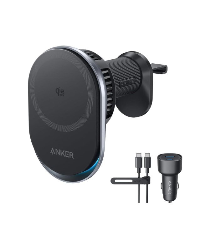 Anker Prime MagSafe Car Mount Charger, Qi2 25W Certified Wireless Car Charger with TEC Cooling, Strong Magnets, Air Vent Mount for iPhone 17-12 Series (Check Vent Compatibility, Includes 60W Adapter)