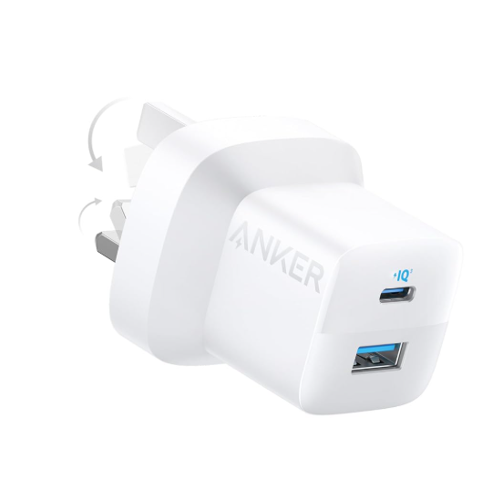 Anker USB C Plug, 323 Charger (33W), 2-Port Compact USB C Charger with Foldable Plug for iPhone 16/16 Pro Max/15/14/13, Samsung, Huawei, Xiaomi, Vivo, Oppo and More (Cable Not Included) - White