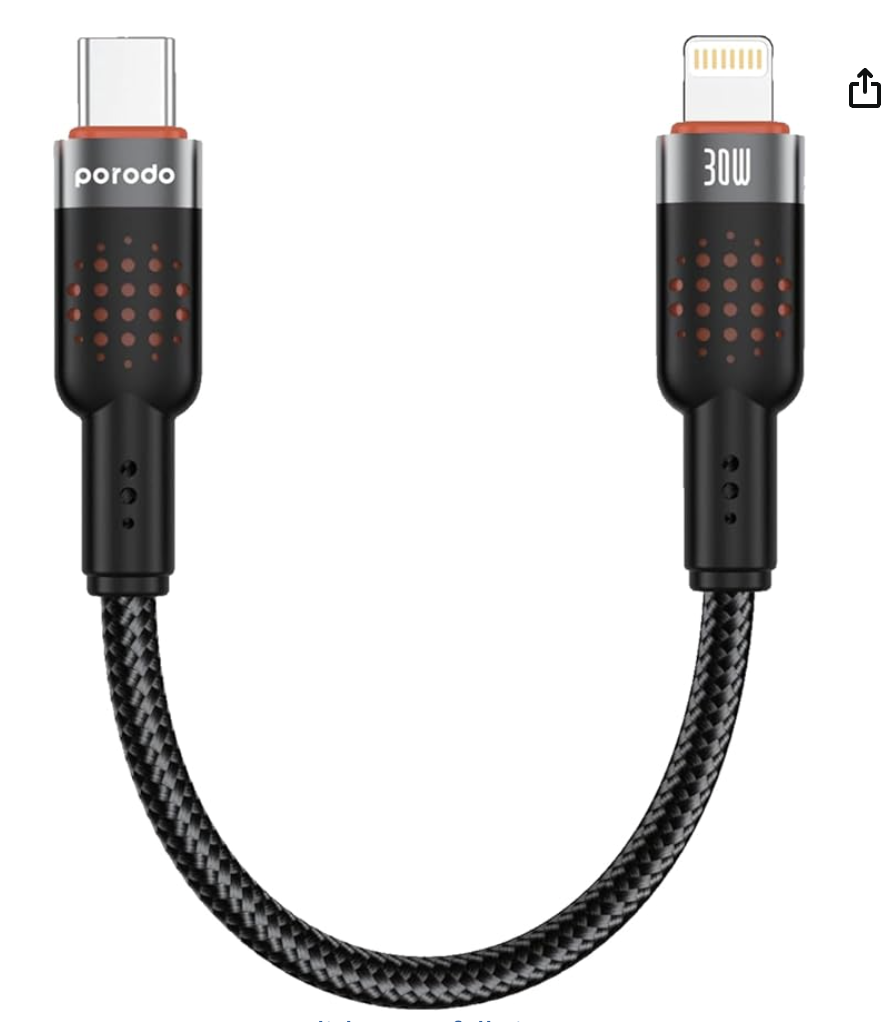Porodo USB-C to Lightning Fast Charging Cable 25cm