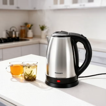 Porodo Electric Kettle with 360° Rotating Base, 1.8L Capacity, Quick Boiling, Auto Shut-Off Function, Boil-Dry Protection, Built-in Safeguards – Silver