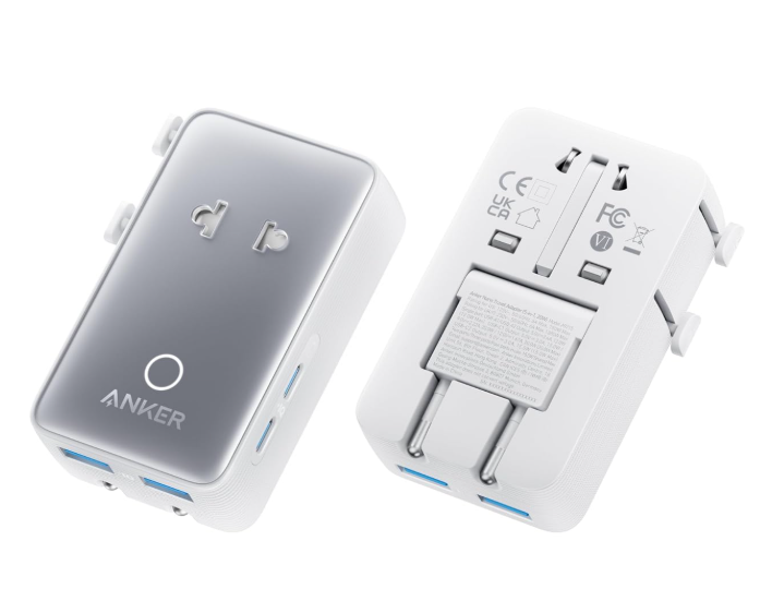 Anker Nano Travel Adapter, 5-Port Power Adapter with 1× 2-Pin AC, 2 USB A, 2 USB C for 20W, Smart Temperature Control, Works in 200+ Countries, Not a Voltage Converter, Travel Essentials (1-Pack)
