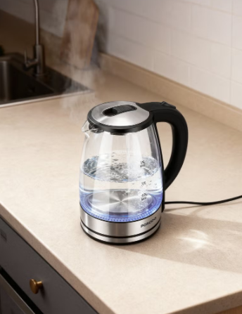 Porodo T1 Electric Glass Kettle with 360° Rotating Base, 1.8L Capacity, Quick Boiling, Auto Shut-Off Function, Boil-Dry Protection, Built-in Safeguards – Clear