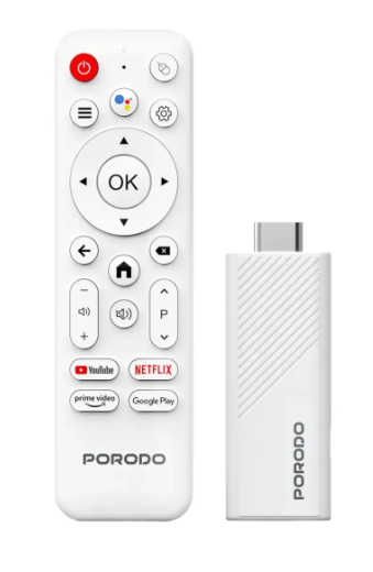 Borodio 4K Smart TV Stick for Android with Google Assistant and Voice Control – White