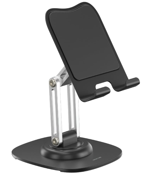 Green Lion M4 Foldable Phone & Tablet Holder, 360° Rotation, 3-Axis Adjustment, Charging Port Access, Strong Metal Base, Non-Slip Silicone Pad, Ideal Triaxial Stand for 4”-12.9” Inch Devices - Black