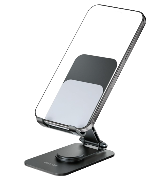 Green Lion M5-Foldable Phone & Tablet Holder [4”-16” Devices], with 360° Rotation, 3-Axis Adjustment, Cable Management, Foldable Design, Aluminum Alloy Material & Anti-Slip Silicone Pad - Black
