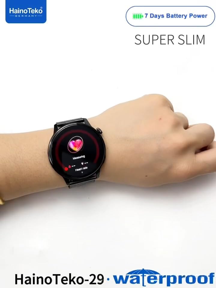 HainoTeko-29 Waterproof AMOLED Smart Watch with BT Call 7 Days Battery Power, 3 Pair Straps and Charging Cable Designed For Ladies and Gents (Silver)