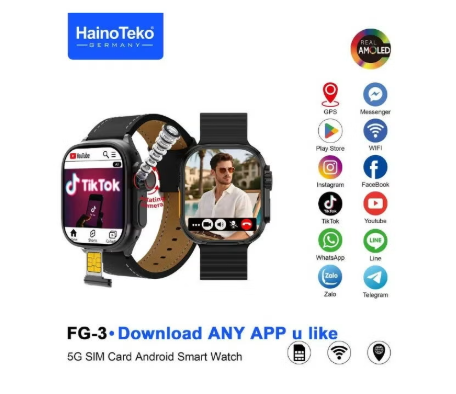 HainoTeko FG-3 5G Android Smart Watch with Real AMOLED Display SIM Card Support and Social Media Integration Designed for Gents Black