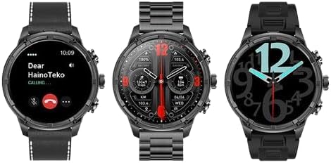 HainoTeko RW-60 Super Max Size Round Smart Watch with 3 Pair Strap | Waterproof Smart Watch with Torc For Mens (Black)