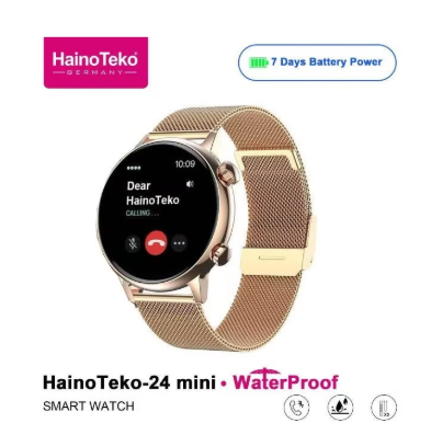 HainoTeko-24 Mini Waterproof Smart Watch With AMOLED Display 7-Day Battery Life and 3 Pair Straps Designed for Women Gold