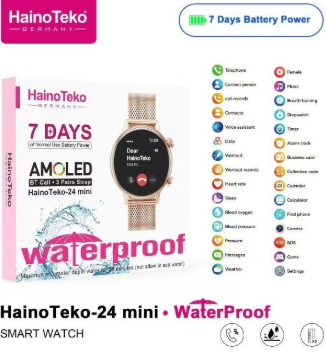 HainoTeko-24 Mini Waterproof Smart Watch With AMOLED Display 7-Day Battery Life and 3 Pair Straps Designed for Women Gold