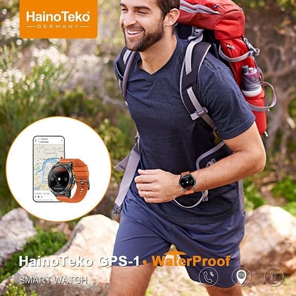 HainoTeko GPS1 Waterproof Smart Watch With GPS AMOLED Display in-Buit Torch and 3 Pair Strap Designed For Gents and Boys