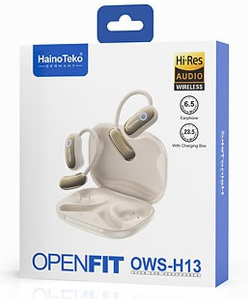 HainoTeko OWS-H13 OpenFit Open-Ear Earphone, Wireless, Hi-Res Audio, 6.5 Hours Playtime, with Charging Box (White)