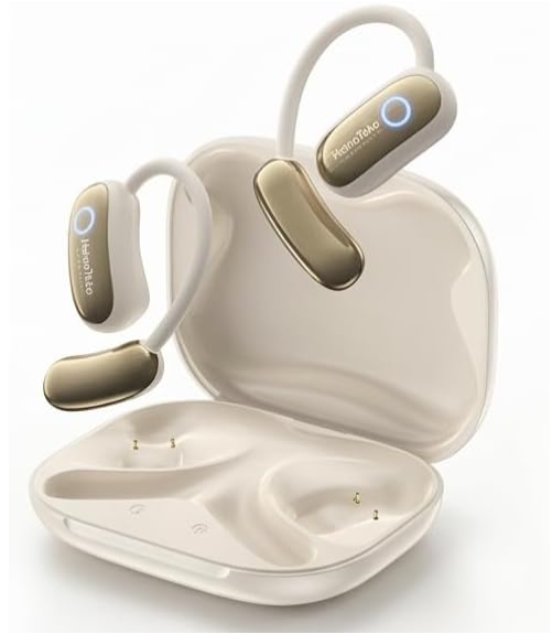 HainoTeko OWS-H13 OpenFit Open-Ear Earphone, Wireless, Hi-Res Audio, 6.5 Hours Playtime, with Charging Box (White)