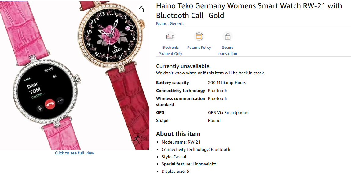 Haino Teko Germany Womens Smart Watch RW-21 with Bluetooth Call -Gold