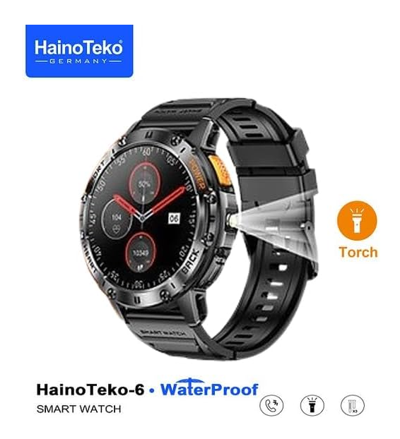 HainoTeko Haino Teko-6 Waterproof Smart Watch with AMOLED Display 3 Pair Strap and In-Built Torch Designed For Mens and Boys