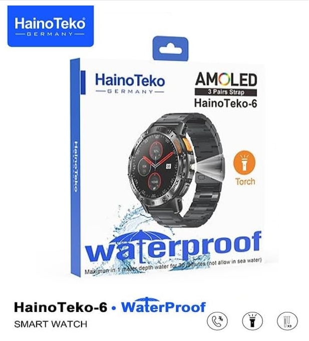 HainoTeko Haino Teko-6 Waterproof Smart Watch with AMOLED Display 3 Pair Strap and In-Built Torch Designed For Mens and Boys