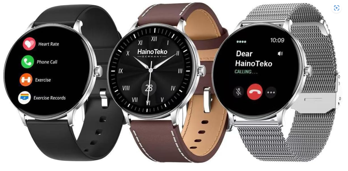 HainoTeko-27 Super Slim Waterproof Design Smart Watch With AMOLED Amoled Display Bluetooth Calling and 3 Pair Straps Designed for Ladies and Gents (Silver)