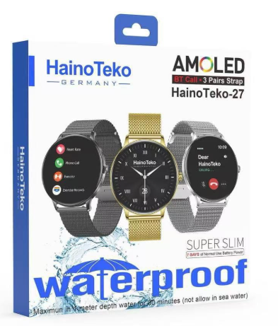 HainoTeko-27 Super Slim Waterproof Design Smart Watch With AMOLED Amoled Display Bluetooth Calling and 3 Pair Straps Designed for Ladies and Gents (Silver)