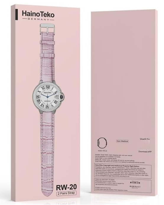 Haino Teko Germany RW 20 Dimond edition classic Round smartwatch with Two set strap for women's and Girls Silver