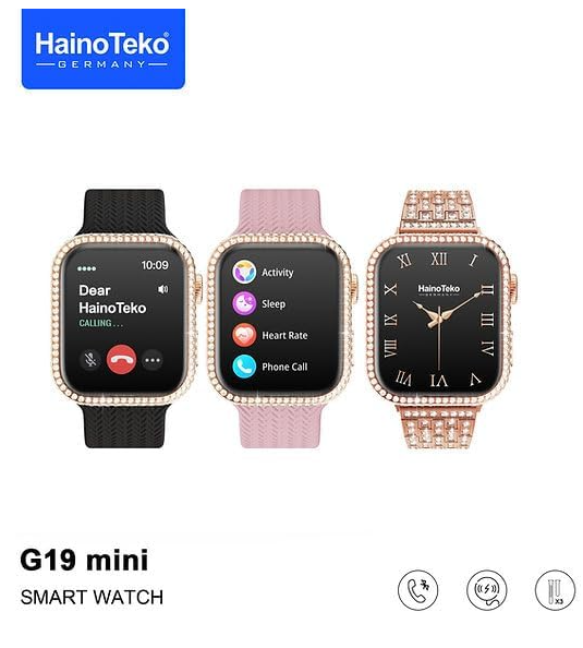 Haino Teko G 19 Mini Smart watch with 3 set strap and wireless charger for Ladies