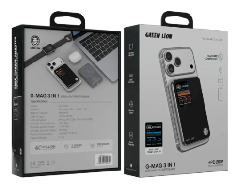 Green Lion G-Mag 3-in-1 Power Bank - Black