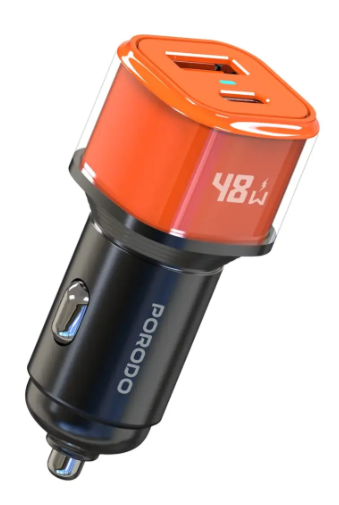 Porodo 48W Averin Multi-Port Car Charger with Aluminum Body - Orange