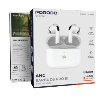 ANC Earbuds Pro 3 True Wireless with 20h Playtime / 5.4 Bluetooth Version / USB-C Charging Port / Voice Assistant / Wireless Charging - White