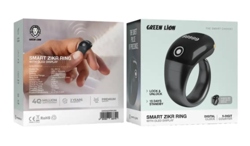 Green Lion Smart Male Ring with OLED Display - Black