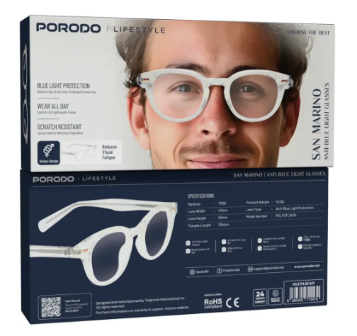 Porodo Lifestyle San Marino Anti-Blue Light Glasses - Clear