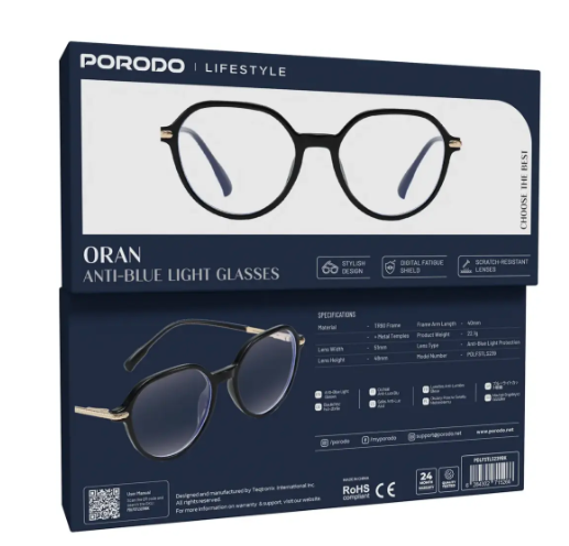 Porodo Lifestyle Oran Anti-Blue Light Glasses - Black