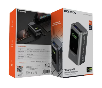 10000mAh Mini Power Bank with Real-Time Display / PD 35W Fast Charger Powerbank / Simultaneous Charging / Smart TFT Display / Built-In Safeguards - Grey