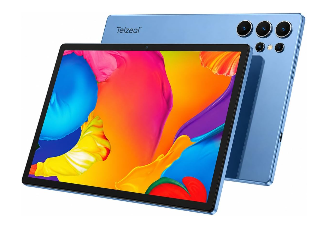 Telzeal P105 10.1 Inch Android 15 Tablet PC 12GB RAM 512GB ROM 10000mAh Dual Camera WiFi Dual SIM with Wireless Keyboard, Mouse & Stylus Pen (Blue)