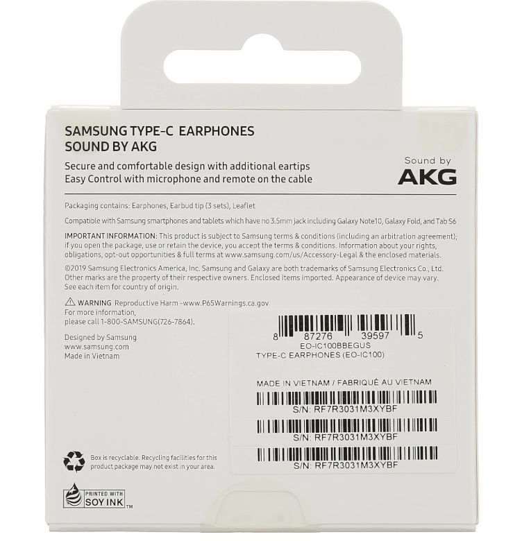 SAMSUNG EO-IC100BBEGUS Corded Type-C Earphones, Black, 0.98 x 0.71 x 48.82