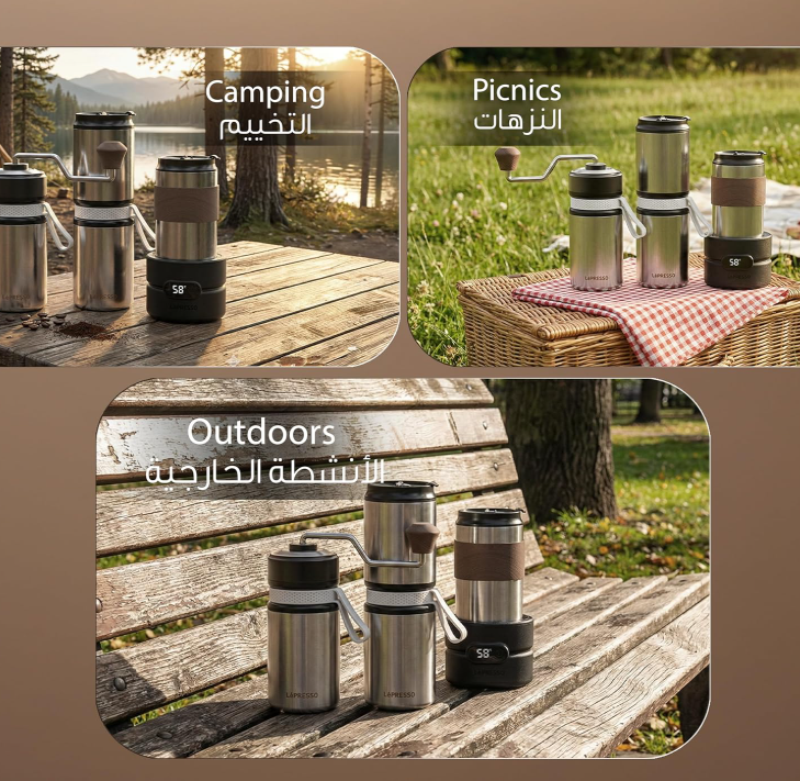 LePresso 4-in-1 Portable Coffee Set, Bean to Cup Outdoor Coffee Maker, Hand Grinder & Water Boiler Kit, 1200mAh USB-C Rechargeable, 150ml Stainless Steel Cup, Drip Coffee Brewer - Silver